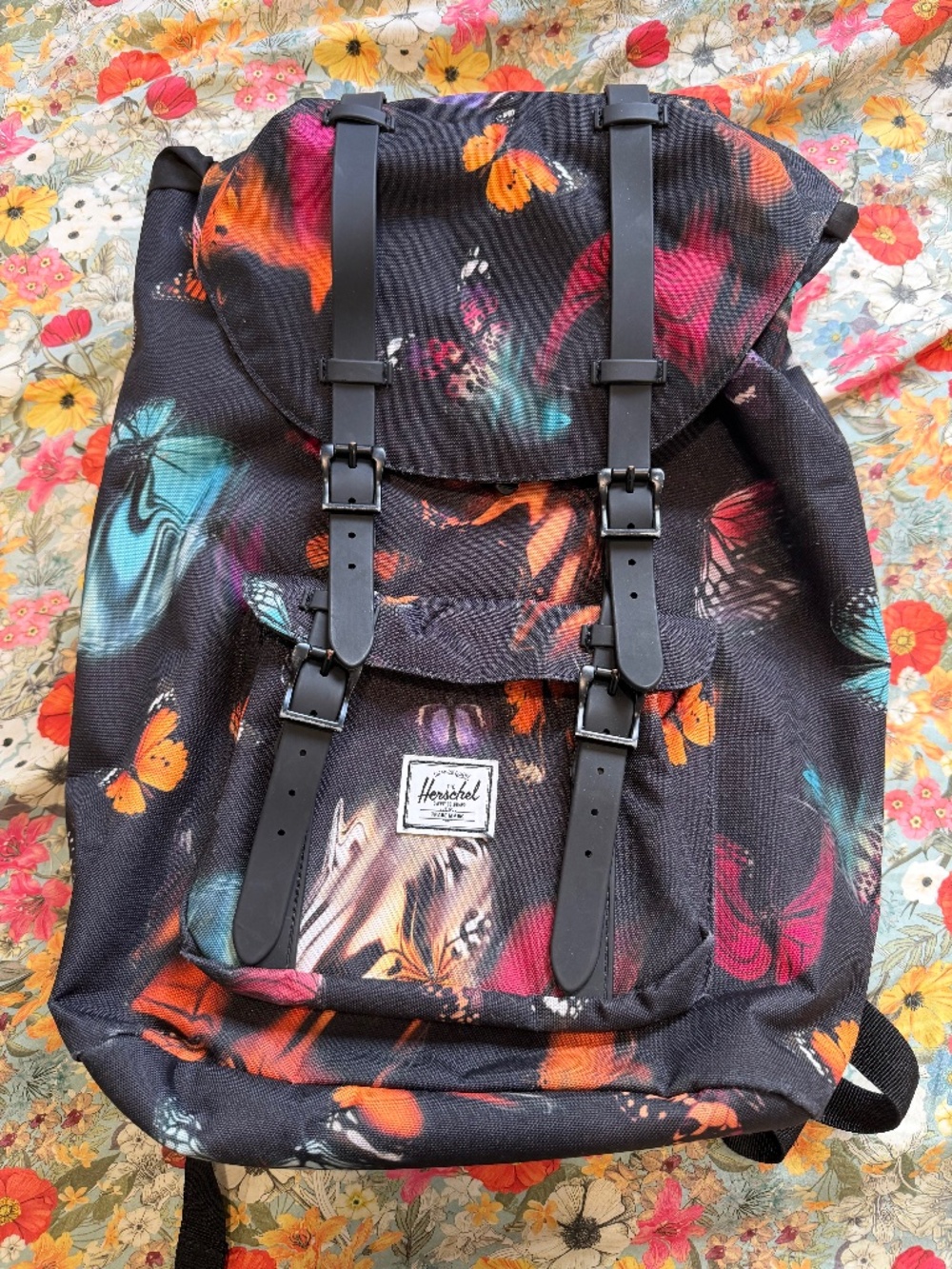 Herschel Butterfly Print Backpack Black Multicolor Laptop School Bag